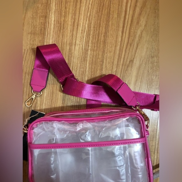 Pink piping trim Clear transparent crossbody camera bag wide adjustable bag - Picture 8 of 10